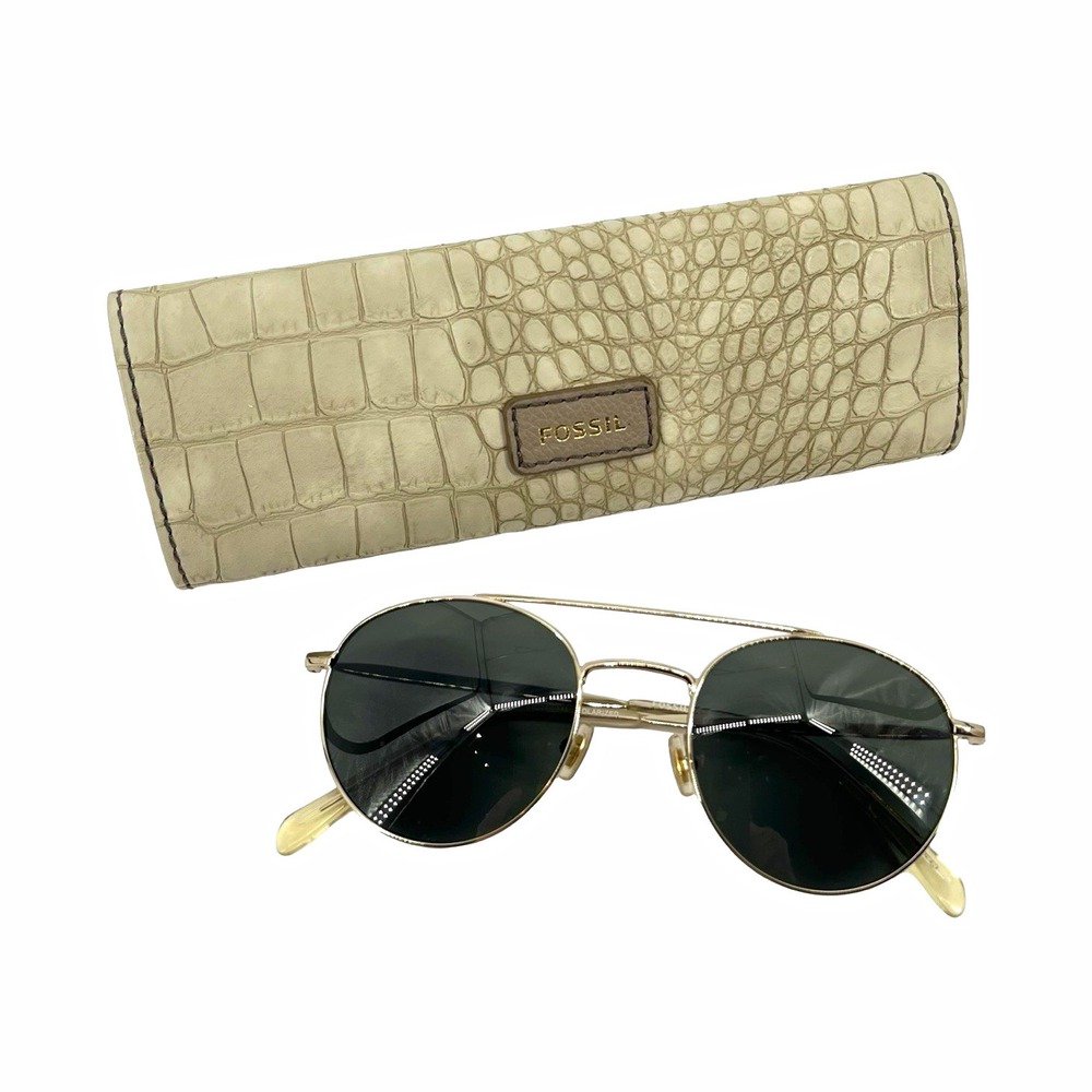 Fossil FOS3069/S Aviator Polarized Sunglasses Gold Metal Frame Green Lens